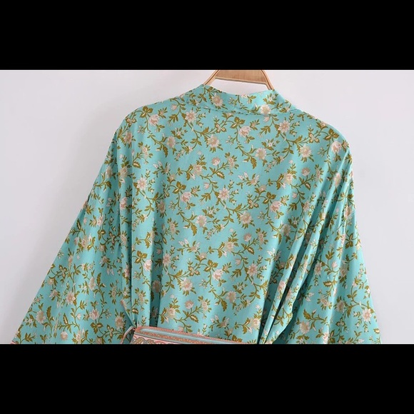 Minted Pink Lotus Vintage Boho Cotton Kimono Robe - Picture 4 of 8